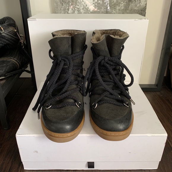 Isabel Marant Nowles Boot Black Leather Shearling - Picture 2 of 8